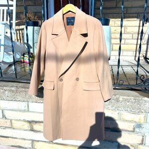 Massimo Dutti Women's Mid-length Woolen Coat Double-breasted Wool Coat